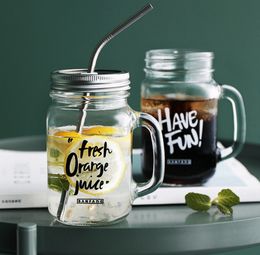The latest 16.2OZ coffee milk glass mug, creative letter Mason straw bottle, a variety of styles cups to choose from, support for custom logos