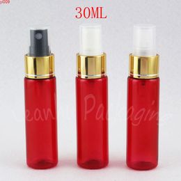 30ML Red Flat Shoulder Plastic Bottle With Gold Spray Pump , 30CC Empty Cosmetic Container Toner / Water Sub-bottlinggoods