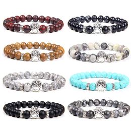 Natural Stone Beads Bracelet Dog Claw Paw Alloy Accessories Bloodstone Turquoises Agates Women Men Bracelets Child Cute Jewellery
