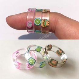 Creative Fruit Resin Ring Cute Novelty Craft Fruit Finger Decor For Women Girl Fruit Printed Tail Ring Party Jewelry Accessories