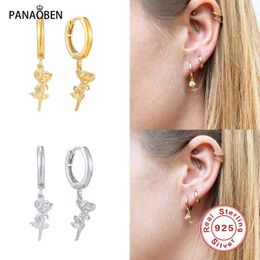 Hoop & Huggie PANAOBEN 925 Sterling Silver Vintage Snake Earrings For Women Girls Zircon Pendant Earing Pendientes Serpiente Fine Jewerly