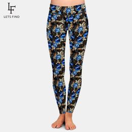 LETSFIND Arrival Winter Women Full High Waist Pants 3D Roses Iris and Anemones Print Plus Size Fitness Slim Leggings 211117