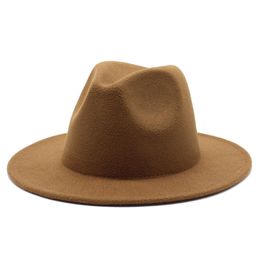 All-match Autumn Winter Wide Brim Fedora Hat Solid Colour Wool Felt Hat For Men Panama Party Trilby church hats