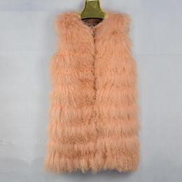 Women's Fur & Faux 2021 Sheep Real Women Vest Long Fluffy Fashion Casual Warm Coat Jacket