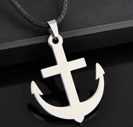 Fashion men and women stainless steel ship's anchor Pendant titanium Jewellery Free choice bead Necklace Leather rope Cross chain