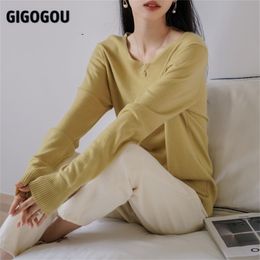 GIGOGOU y2k Cashmere Sweater Wool Pullover Top Solid V Neck Female Jumper Casual Loose Oversized Winter Christmas Sweater 210914
