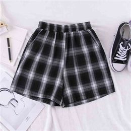 Summer women's Harajuku plaid elastic waist loose casual shorts 210714