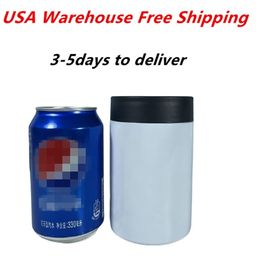 Local Warehouse! 12oz Sublimation Can Cooler Blanks Can Insulator Stainless Steel Sublimation Tumbler Seamless Beer Holder Cold Insulation Can US Stock