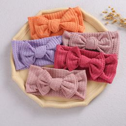 2021 New 4.5Inch Waffle Knitted Hair Bows Headband Solid Cotton Bows Newborn Kids Headbands for Girls Hair Accessories