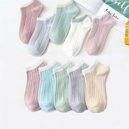 Jeseca 5pairs/lot Mixed Colours Ankle Socks Summer Sport Fashion Funny Underwear Women Breathable Soft Cotton Lingerie 211221