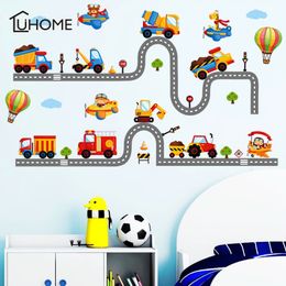 2 Highway Set Cartoon Cars Wall Stickers for Kids Baby Nursery Children's Play Room Bedroom Home Decor Mural Art Pvc Decals 210308