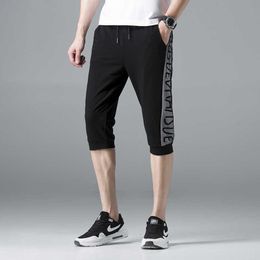 Summer Mens Casual Joggers Pants Fitness Sports Calf-lenght Pants Men Fashion Harajuku Streetwear Pencil Pants Hombre Black 4XL 210601