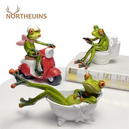 NORTHEUINS Resin Leggy Frog Figurines Nordic Creative Animal Statues for Interior Sculpture Home Desktop Living Room Decoration 210811