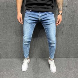 Autumn Men Streetwear Simple solid color Stretch Slim Jeans Fashion Hip hop male Casual Skinny Denim Trousers X0621