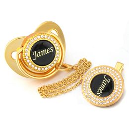 Personalised Name Golden Bling Pacifier and Pacifier Clip Unique Luxury Dummy BPA Free Baby Chupeta Drop Shipping Wholesale 210226