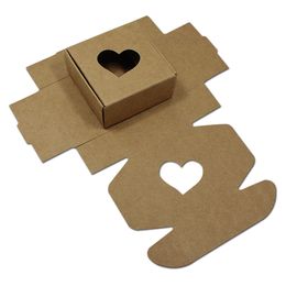 500Pcs Hollow Out Brown Kraft Paper Gift Cardboard Carton Gift Packaging Box Crafts Candy Cookies for Wedding Birthday Party 7.5x7.5x3cm