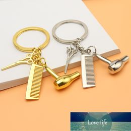 Barber shop tools key ring hair dryer scissors comb pendant simulated key chain beautician gift beautician gift
