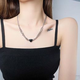 Pendant Necklaces Trend Blackstone Multi Layer For Female Black Gold Tone Dainty Sweater Chain Geometric Simple Jewellery Prom Accessories