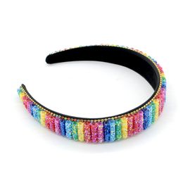 DHL FREE Fashion gorgeous rainbow color hair Stichs color handmade beaded wide edge rhinestone headband