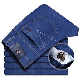 Spring Summer Jeans Fashion Classic Style Business Casual Stretch Straight Denim Trousers Regular-Fit Blue Slim Pants 210531
