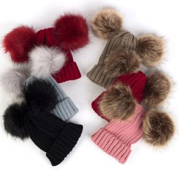 DHL Baby Stuff Accessories cap Toddler Kids Girl Boy Baby Infant Winter Warm Crochet Knit Hat Fur Balls Beanie in stock