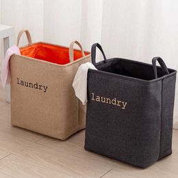 Cotton Linen Laundry Basket Dirty Laundry Bucket Toy Organiser Foldable Storage Waterproof Basket With HandleClothes Storage Bag 210316