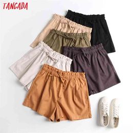 Tangada Summer Women Vintage Cotton Linen Shorts with Slash Pockets Female Retro Casual Pantalones 2E18 210719