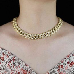 Iced Out Cuban Link Chain Necklace Bling Chains Choker Necklace Women Jewellery Girls Neck Chocker Luxury Hip Hop Jewelry 2021 X0509