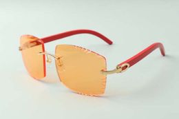 2021 Neueste High-End-Designer-Sonnenbrille 3524022, hochwertige Schneidlinse aus natürlichem rotem Holz, Größe: 58-18-135 mm