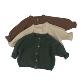 Autumn Winter Kids Knitted Sweaters Single Breast Boys Cardigans Girls Long Sleeve Knitwear Toddler Children Tops 211106