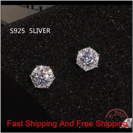 Simple Fashion Jewellery Stunning Real 925 Sterling Silver Round Cut White Topaz Cz Diamond Gemstones Party Women Wedding Bridal Stud At 38Ipc