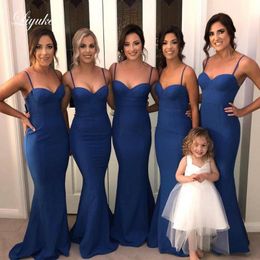 Navy Blue Bridesmaid Dresses with Spaghetti Straps Mermaid 2021 Floor Length Custom Made Plus Size Maid of Honour Gown Beach Wedding Guest Wear Vestidos