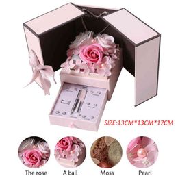 Gift Box with Drawer Valentines Day Girl Birthday Christmas Gifts Romantic Soap Flower Jewellery Packaging Boxes Wedding Souvenirs H1231