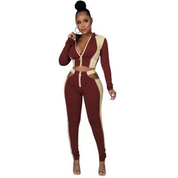Woman Reflective Lines Tight Tracksuits Fashion Zipper Crop Top Hollow Out Pants Outfits Designer Female Patchwork Jogging Two Piece Sets