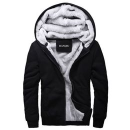 Black Hoodies Men Winter Jacket Fashion Thick Men's Hooded Sweatshirt Male Warm Fur Liner Sportswear Tracksuits Mens Coat 201104