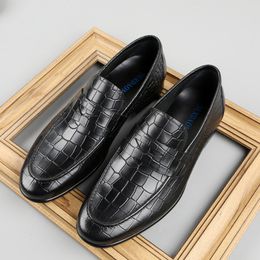 Luxury Mens Loafers Shoes Genuine Leather Slip On Crocodile Pattern Men Business Formal Wedding Casual Dress Shoes Men G7