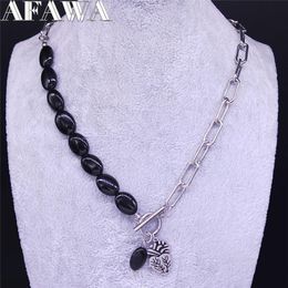 Pendant Necklaces 2021 Fashion Gothic Heart Black Stainless Steel Natural Stone Choker Necklace Women/Men Jewelry Collier Homme N3701S02