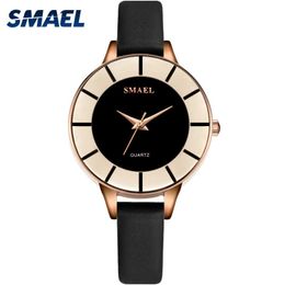 Smael Quartz Wristwatches for Female Rose Gold Ladies Watch Waterproof Sport Women Casual Leather 1909women Watches Luxury Brand Q0524