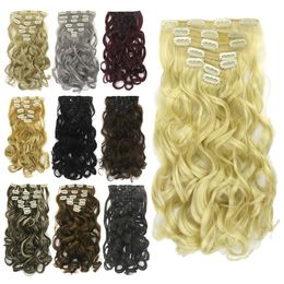 60cm 24inches Clip/Tape in Synthetic Hair Extensions Weft 7pcs/set Simulation Human Hairs Bundles FL020