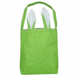 Easter Bunny Bag DIY Burlap Easter Basket Tote Handbag 14 Colors Dual Layer Bunny Ears Design with Jute Cloth Material