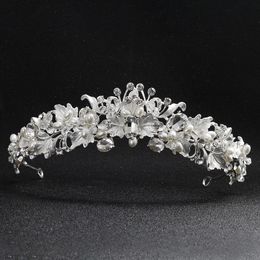 Handmade Crystal Wedding Hair Accessories Rhinestone Tiara Bridal Headband Crowns Headpiece Clear Pearls For Evening Party3568