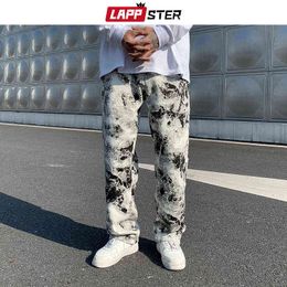 LAPPSTER Men Tie Dye Baggy Harajuku Jeans Pants 2022 Mens Vintage Japanese Streetwear Denim Trousers Male Korean Fashion 0309