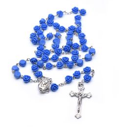 3Colors Religious Crystal Long Rosary Necklace Cross Pendant Fashion Jewellery For Men Women