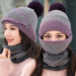 Dustproof Hats Female Warm Knitted Wool Cap Women Winter Beanies Velvet Thick Bib Mask Skullies Beanie Hat Cycling Caps & Masks