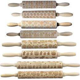 Easter Embossing Rolling Pin Baking Cookies Noodle Biscuit Fondant Cake Dough Engraved Roller Kitchen DIY Cookies home Tool SN2364