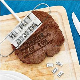 BBQ Tools Barbecue Branding Iron Tools With Changeable 55 Letters Fire Branded Imprint Alphabet Alminum Outdoor Cooking For Steak Meat DH2035