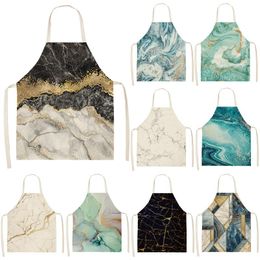 Aprons 1Pcs Marble Pattern Printed Cleaning Art Home Cooking Kitchen Apron Cook Wear Cotton Linen Adult Bibs 68x55cm