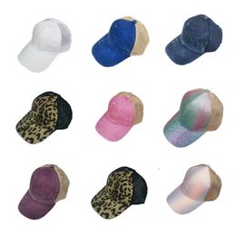 Party Hats Kids Sequins Ponytail Hat 13 Styles Washed Mesh Back Leopard Hollow Messy Bun Baseball Cap Trucker Hat T2I52191-1