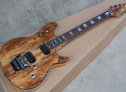 Factory Wholesale Natural Electric Guitar with Spalted Maple Veneer,Floyd Rose,Rosewood Fretboard