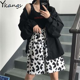 White Cow Summer Running Sport Shorts for Women Streetwear Harajuku Korean Joggers Women Elastic High Waist Wide Leg Shorts 210317